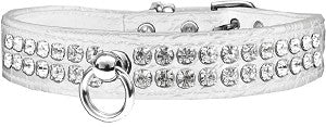 Two Row Rhinestone Designer Croc Dog Collar in Blue