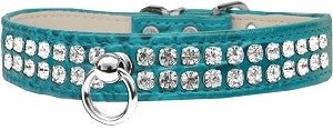 Two Row Rhinestone Designer Croc Dog Collar in Turquoise